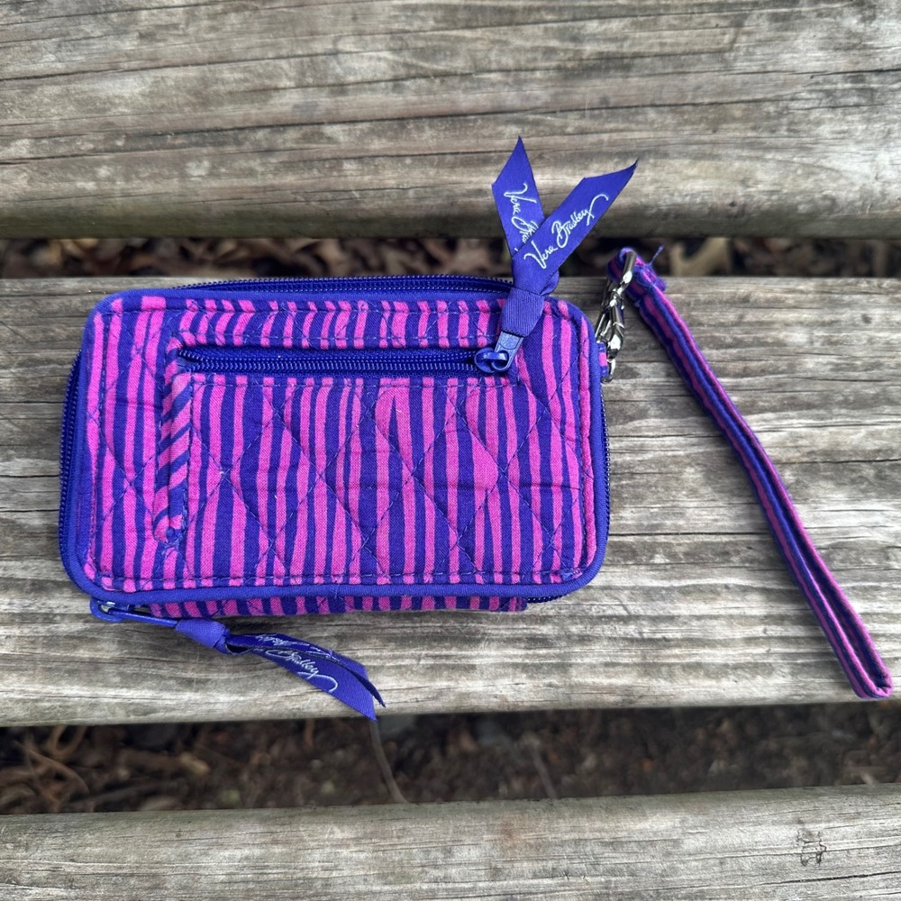 Vera Bradley Impressionista Stripe Smartphone Wristlet Purple Pink Cotton Wallet - Picture 2 of 7